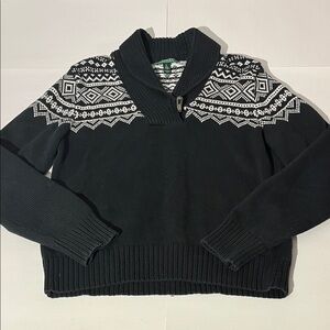 Lauren Ralph Lauren Black Fair Isle Sweater White sz XL Shirt Winter 100% Cotton
